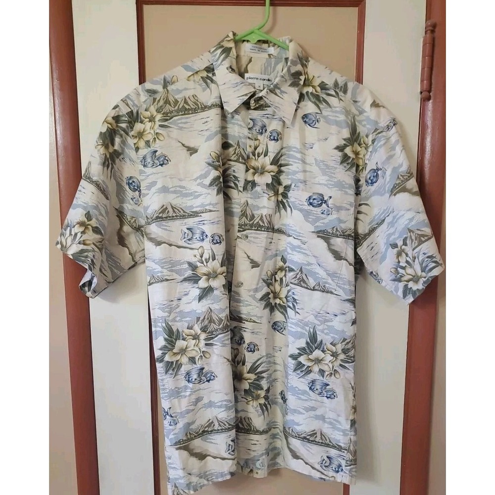 Pierre Cardin Vintage Mens M Hawaiian Short Sleeve Cotton Button Shirt - Picture 2 of 7